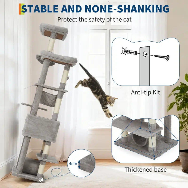 74-Inch Tall Cat Tree for Large Cats - Ultimate Feline Paradise with 11 Scratching Posts, Cozy Condos, and Spacious Hammock - Perfect for Apartments!