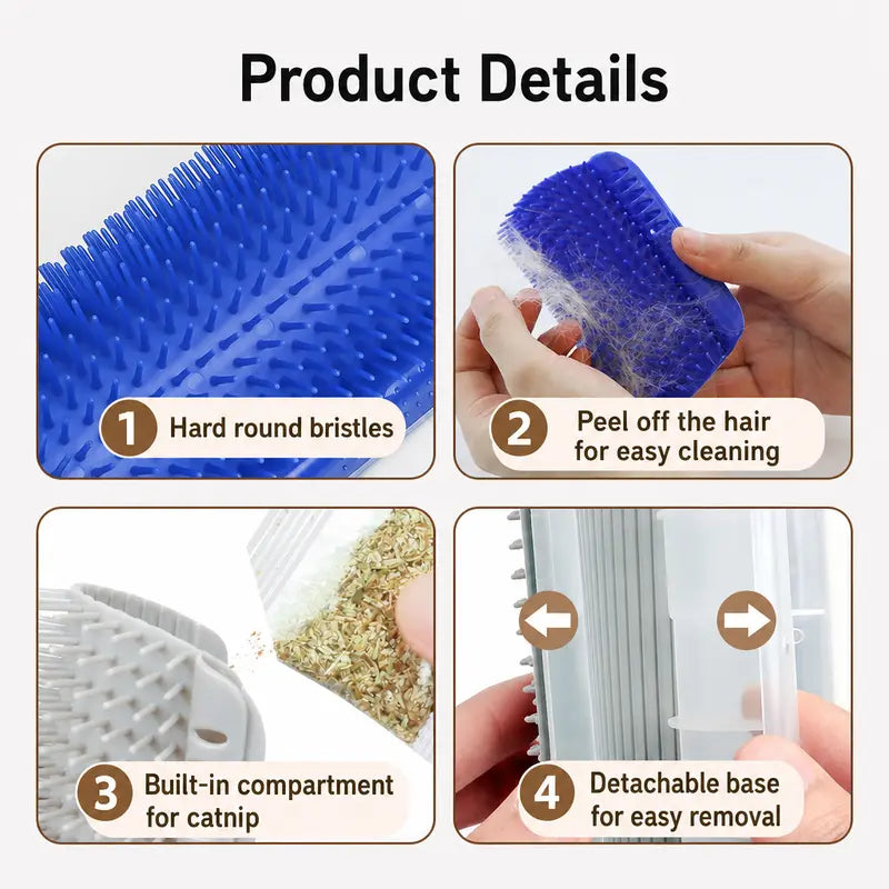 Cat Corner Self Groomer Brush - 2-Pack Wall Mount Tool for Easy Fur Removal & Grooming for Indoor Cats
