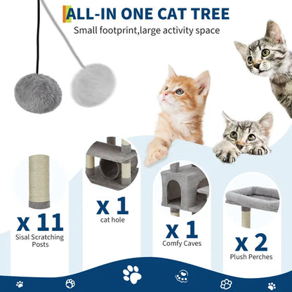 74-Inch Tall Cat Tree for Large Cats - Ultimate Feline Paradise with 11 Scratching Posts, Cozy Condos, and Spacious Hammock - Perfect for Apartments!