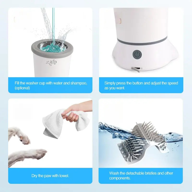 Allforpaws Automatic Electric Dog Paw Cleaner Cup - Soft Silicone Brush, Dual Speed (2 Cleaning Speeds), Mud Removal, Suction Cup Bottom, Portable Clean Station, Simple to Use & Maintain