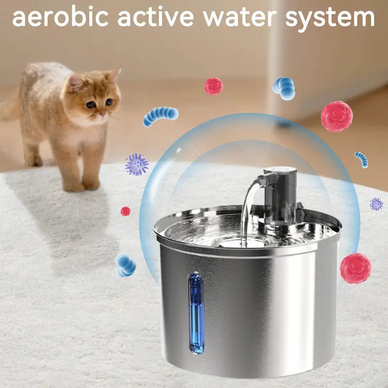 304C Rechargeable Stainless Steel Cat Water Fountain - 3L Automatic Pet Water Dispenser with Motion Sensor for Cats and Dogs