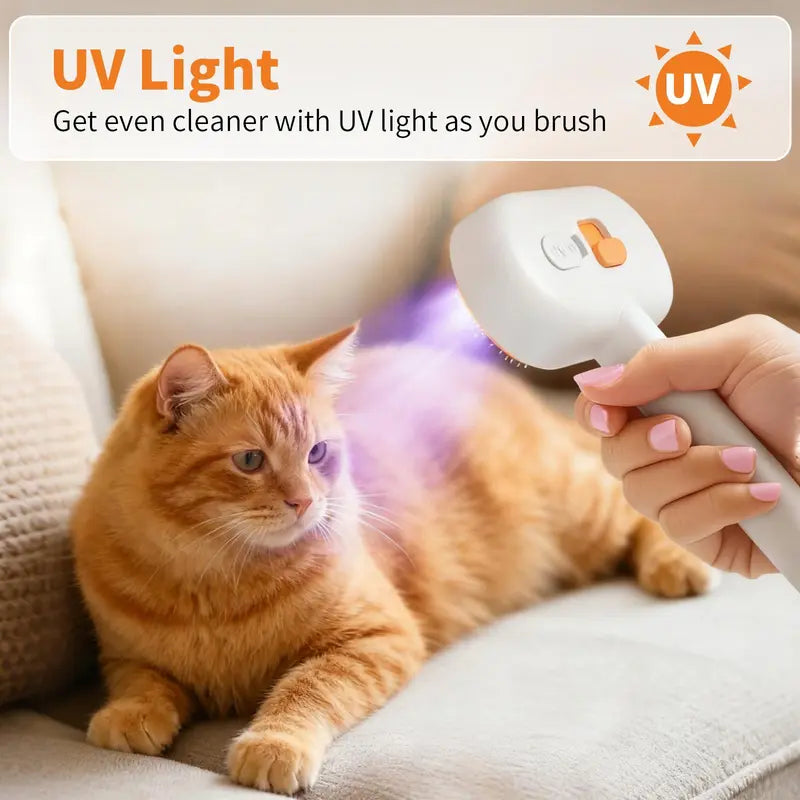 Furlyn Self-Cleaning UV Light Deshedding Brush for Dogs & Cats - Effortless 1-Click Hair Removal, Gentle Mist Spray, Pain-Free Grooming, Extra Shine & Softness