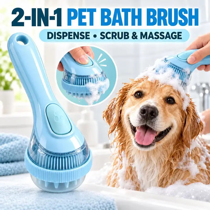 2026 Universal 2-in-1 Pet Bath & Grooming Brush with Soap Dispenser - Gentle Massage Aid for Dogs & Cats, Enhances Beauty and Saves Shampoo!