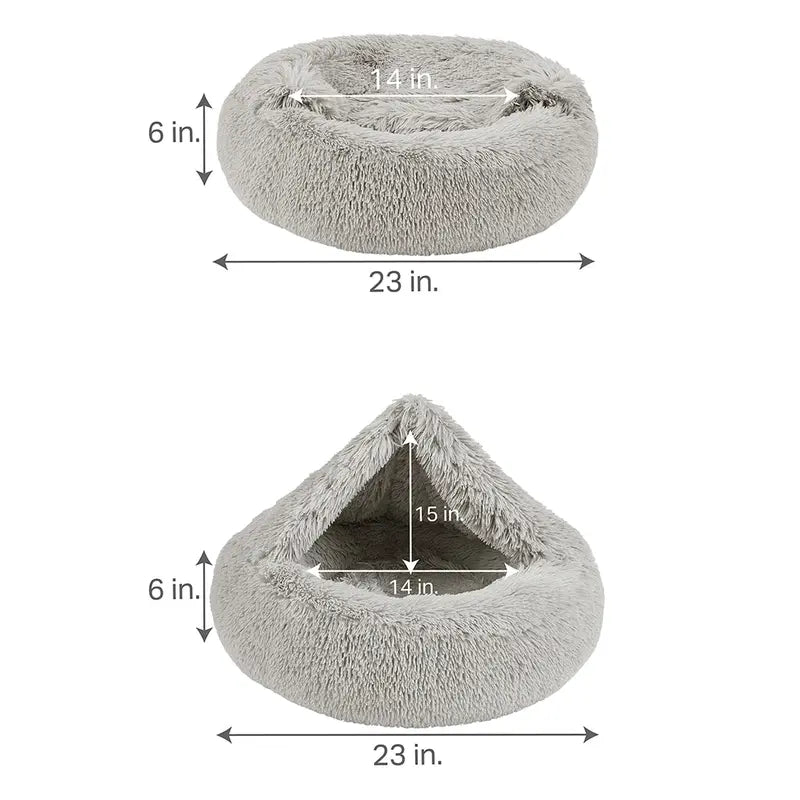 Cozy Hooded Donut Pet Bed with Blanket - Calming Design for Dogs & Cats in Luna/Grey