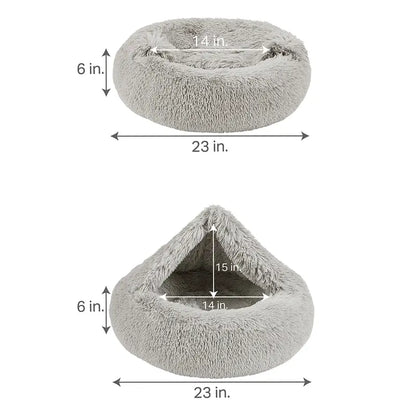 Cozy Hooded Donut Pet Bed with Blanket - Calming Design for Dogs & Cats in Luna/Grey