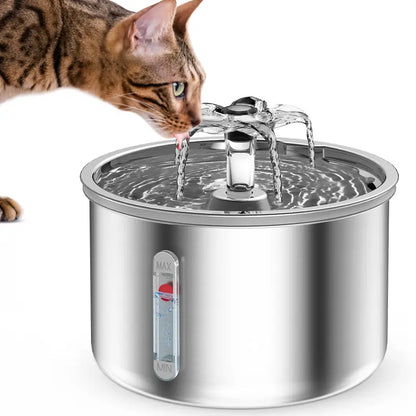 Ptlom Ultra-Quiet Pet Water Fountain - 2L Stainless Steel, BPA-Free, Dishwasher Safe, SafeSip Pump for Cats and Dogs
