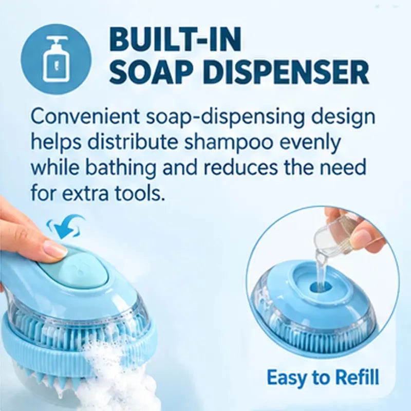 2026 Universal 2-in-1 Pet Bath & Grooming Brush with Soap Dispenser - Gentle Massage Aid for Dogs & Cats, Enhances Beauty and Saves Shampoo!
