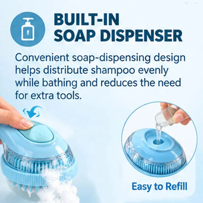 2026 Universal 2-in-1 Pet Bath & Grooming Brush with Soap Dispenser - Gentle Massage Aid for Dogs & Cats, Enhances Beauty and Saves Shampoo!