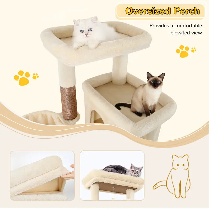 Globlazer S78 78-Inch Tall Modern Cat Tree Tower - Ultimate Activity Center for Big Cats with Condos, Sisal Scratcher, Hammock, and Leopard Print Design