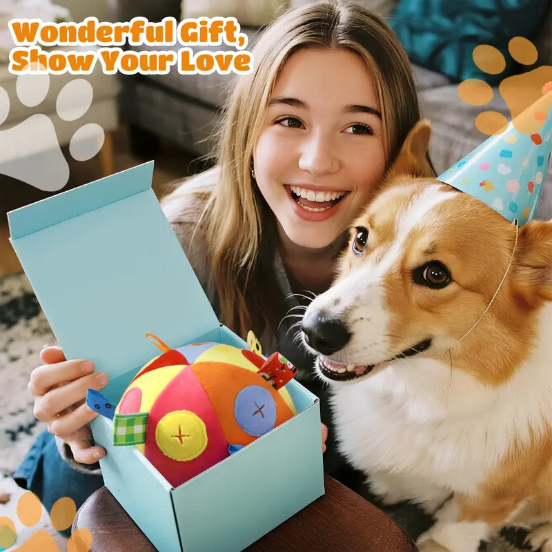 Pawaboo Dog Toy Ball, Dog Snuffle Treats Feeding Ball Toy for Slow Eating and Keep Busy, Interactive Puppy Cotton Fillings Ball Food Hidden Relieve Boredom Exercise Game IQ Training with Bell