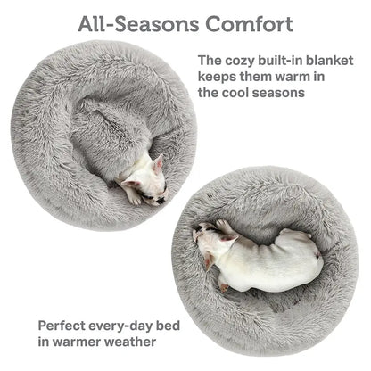 Cozy Hooded Donut Pet Bed with Blanket - Calming Design for Dogs & Cats in Luna/Grey