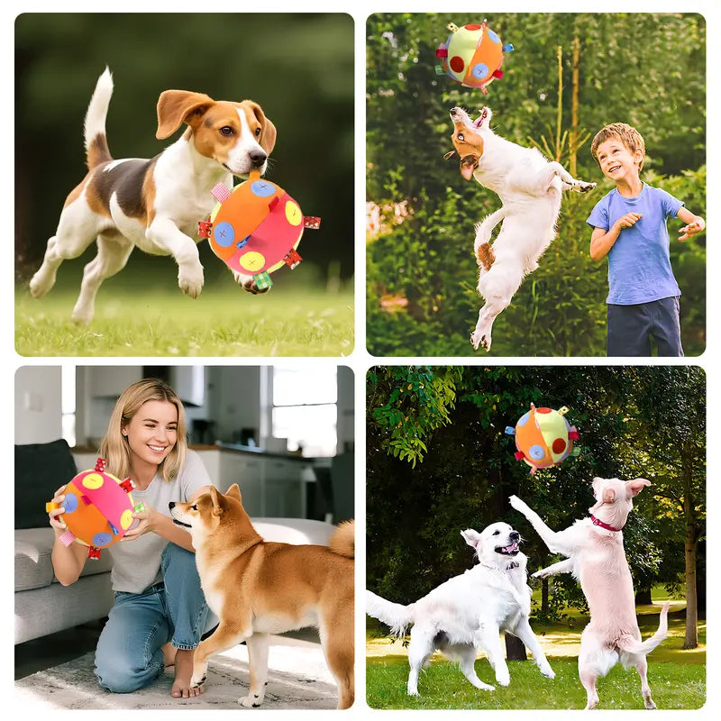 Pawaboo Dog Toy Ball, Dog Snuffle Treats Feeding Ball Toy for Slow Eating and Keep Busy, Interactive Puppy Cotton Fillings Ball Food Hidden Relieve Boredom Exercise Game IQ Training with Bell