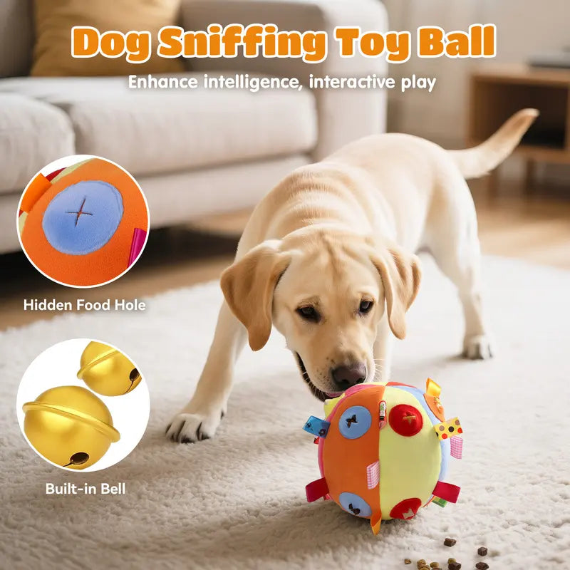 Pawaboo Dog Toy Ball, Dog Snuffle Treats Feeding Ball Toy for Slow Eating and Keep Busy, Interactive Puppy Cotton Fillings Ball Food Hidden Relieve Boredom Exercise Game IQ Training with Bell