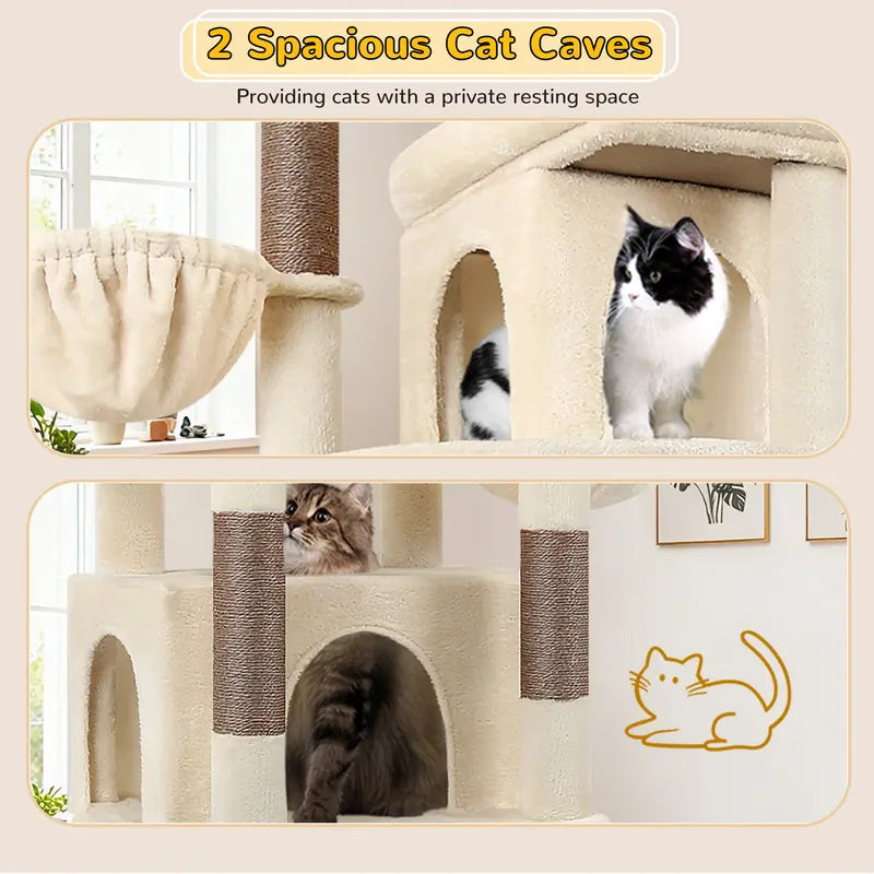 Globlazer S78 78-Inch Tall Modern Cat Tree Tower - Ultimate Activity Center for Big Cats with Condos, Sisal Scratcher, Hammock, and Leopard Print Design
