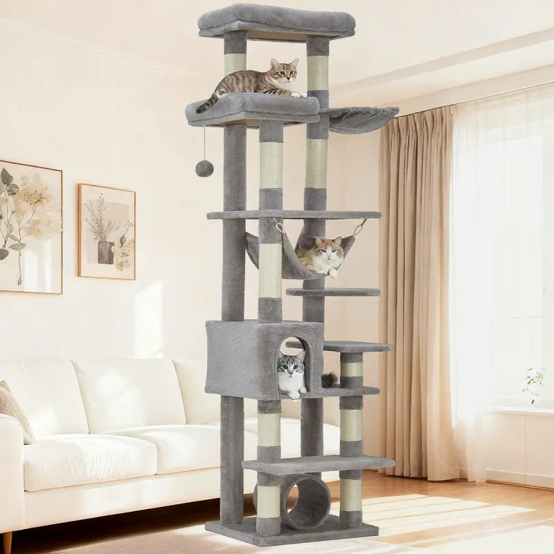 74-Inch Tall Cat Tree for Large Cats - Ultimate Feline Paradise with 11 Scratching Posts, Cozy Condos, and Spacious Hammock - Perfect for Apartments!
