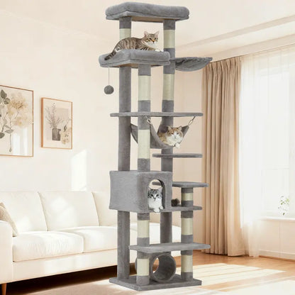 74-Inch Tall Cat Tree for Large Cats - Ultimate Feline Paradise with 11 Scratching Posts, Cozy Condos, and Spacious Hammock - Perfect for Apartments!