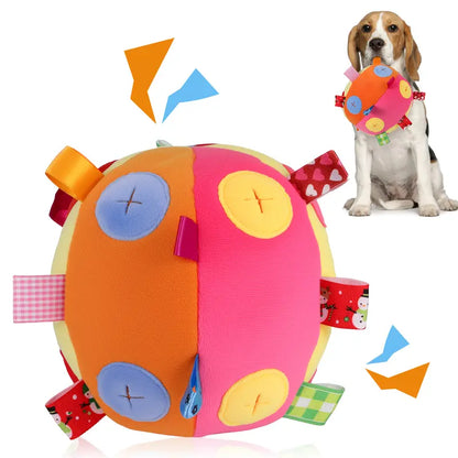 Pawaboo Dog Toy Ball, Dog Snuffle Treats Feeding Ball Toy for Slow Eating and Keep Busy, Interactive Puppy Cotton Fillings Ball Food Hidden Relieve Boredom Exercise Game IQ Training with Bell