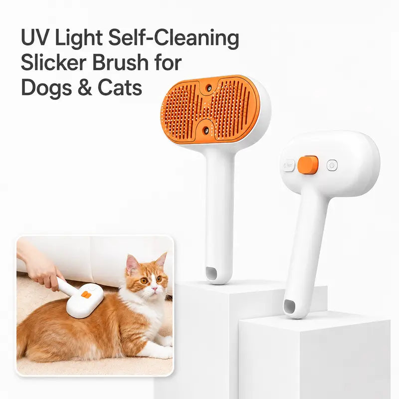 Furlyn Self-Cleaning UV Light Deshedding Brush for Dogs & Cats - Effortless 1-Click Hair Removal, Gentle Mist Spray, Pain-Free Grooming, Extra Shine & Softness
