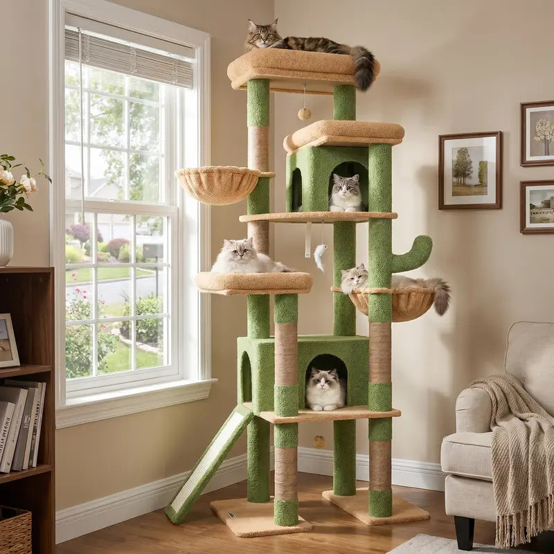 Globlazer S78 78-Inch Tall Modern Cat Tree Tower - Ultimate Activity Center for Big Cats with Condos, Sisal Scratcher, Hammock, and Leopard Print Design
