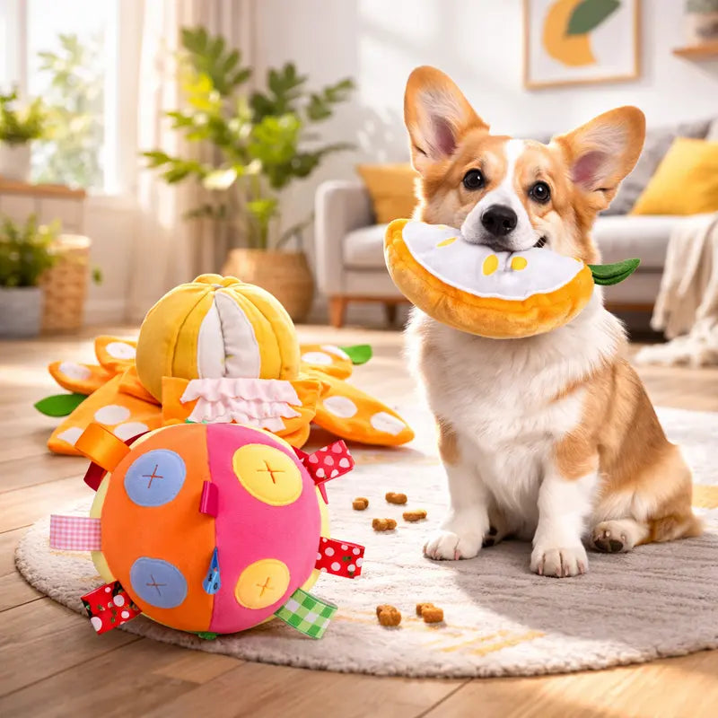 Pawaboo Dog Toy Ball, Dog Snuffle Treats Feeding Ball Toy for Slow Eating and Keep Busy, Interactive Puppy Cotton Fillings Ball Food Hidden Relieve Boredom Exercise Game IQ Training with Bell