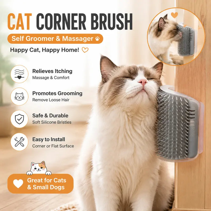 Cat Corner Self Groomer Brush - 2-Pack Wall Mount Tool for Easy Fur Removal & Grooming for Indoor Cats